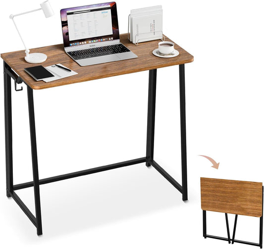 Folding Desk Small Foldable Desk for Small Space, 31.5 Inches Writing Computer Desks in Study, Home Office Foldable Office Desks for Bedroom, Rustic