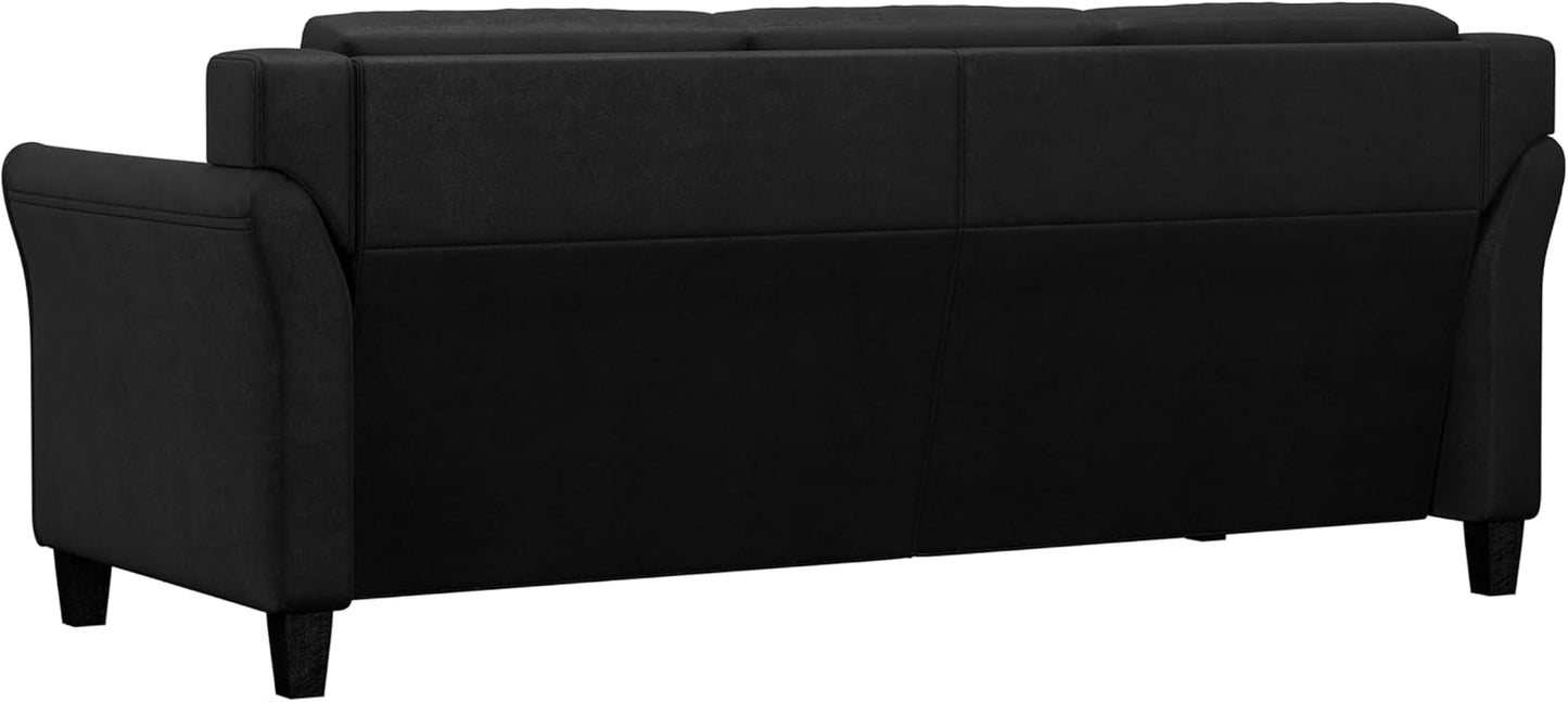 Lifestyle Solutions Harrington Sofa Upholstered Microfiber Fabric Curved Arms, Black