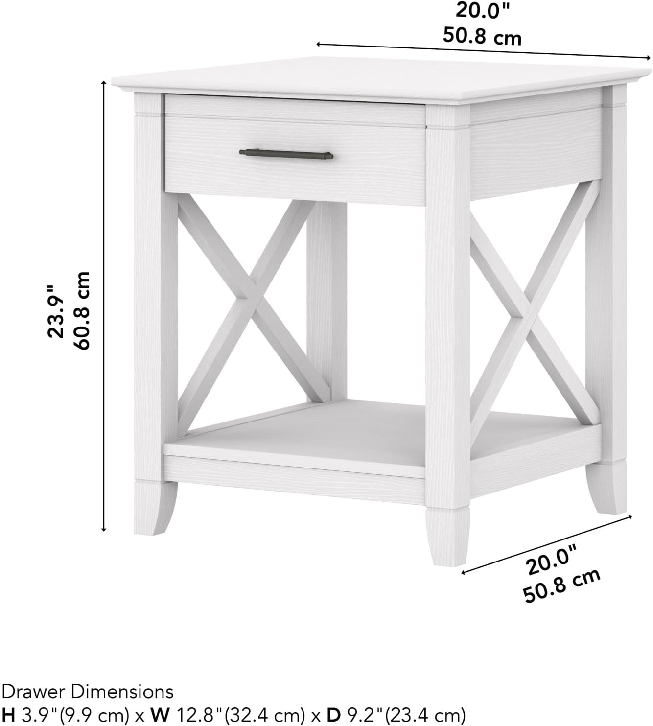 Bush Furniture Key West End Table with Storage in Pure White Oak
