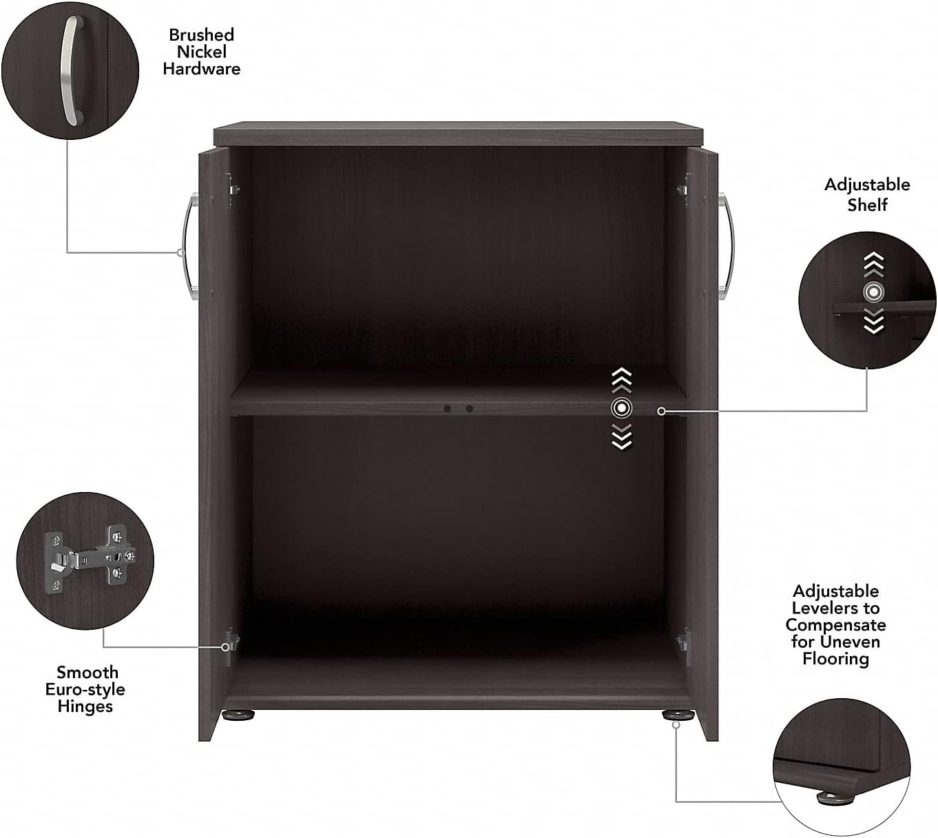 Bush Business Furniture Universal Floor Cabinet with Doors, Vertical Office Storage Unit with Adjustable Shelving for Workspace, Storm Gray