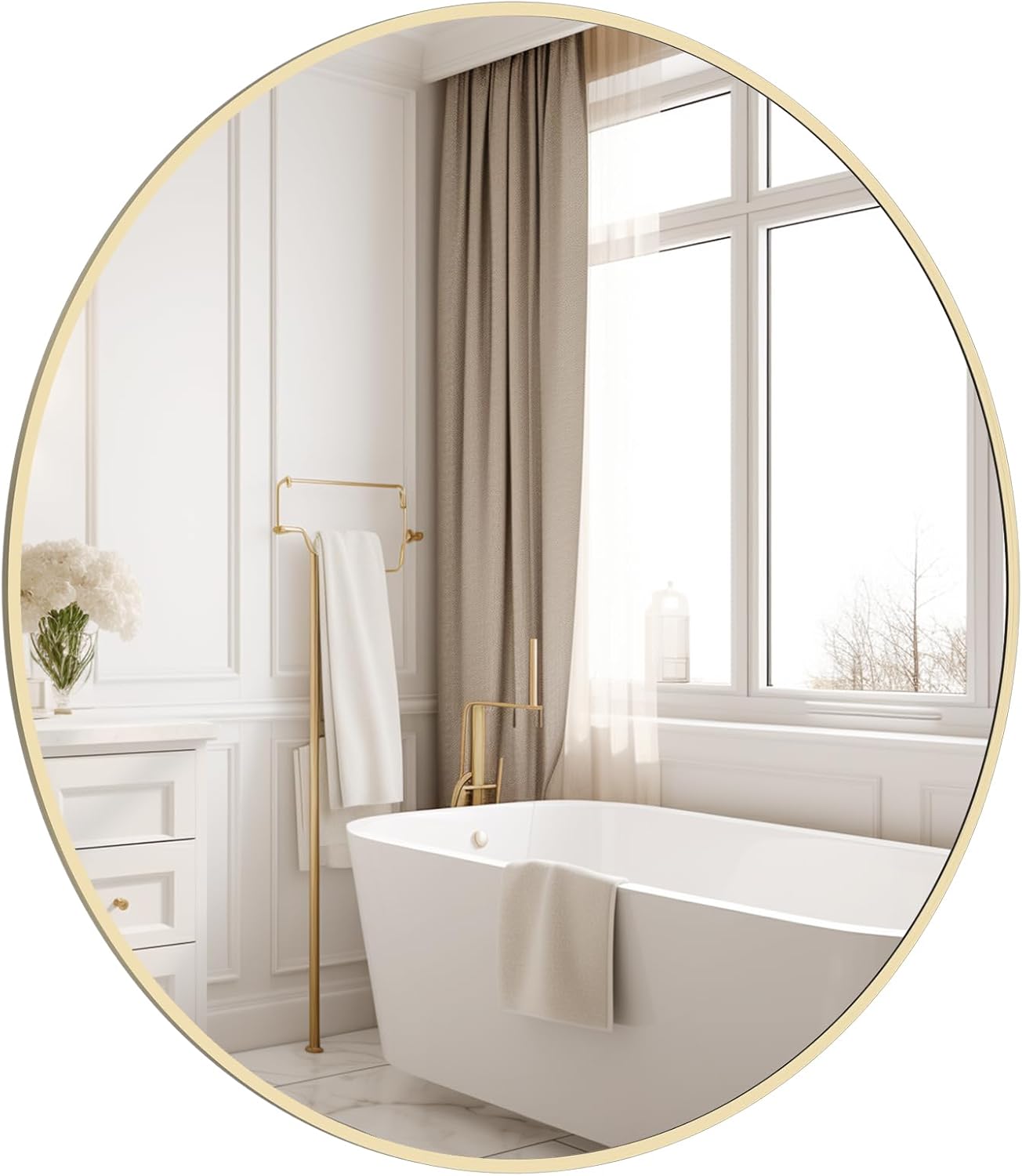 HOMECOOKIN Round Wall Mirror 28" Gold Circle Mirror for Bathroom with Metal Framed, Round Gold Mirror for Wall Decor, Vanity, Entryway Living Room