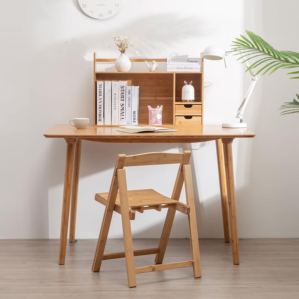 Bamboo Desktop Bookshelf, Small Bookcase for Students on The Desk, Simple Office Desk Bookshelf Organizer, Natural Bamboo Desktop Organizer,Ideal Gift for Family & Friends22.83x7.48x18.11in