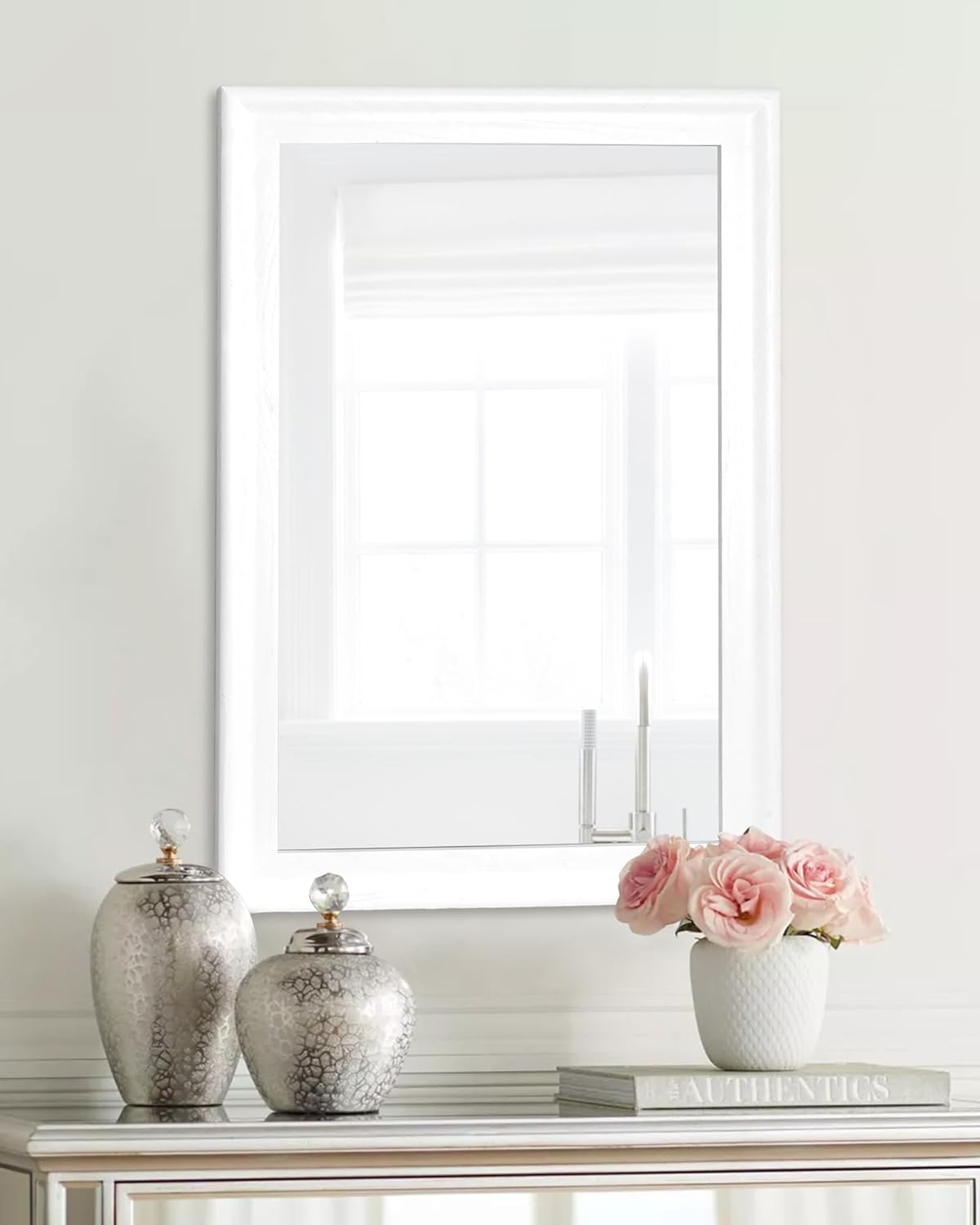 CULER White Wood Wall Mirror for Bathroom,Rectangle 20 x 30 inch Hanging Vatiny Mirrors with Wooden Frame for Living Room,Bedroom,Entryway