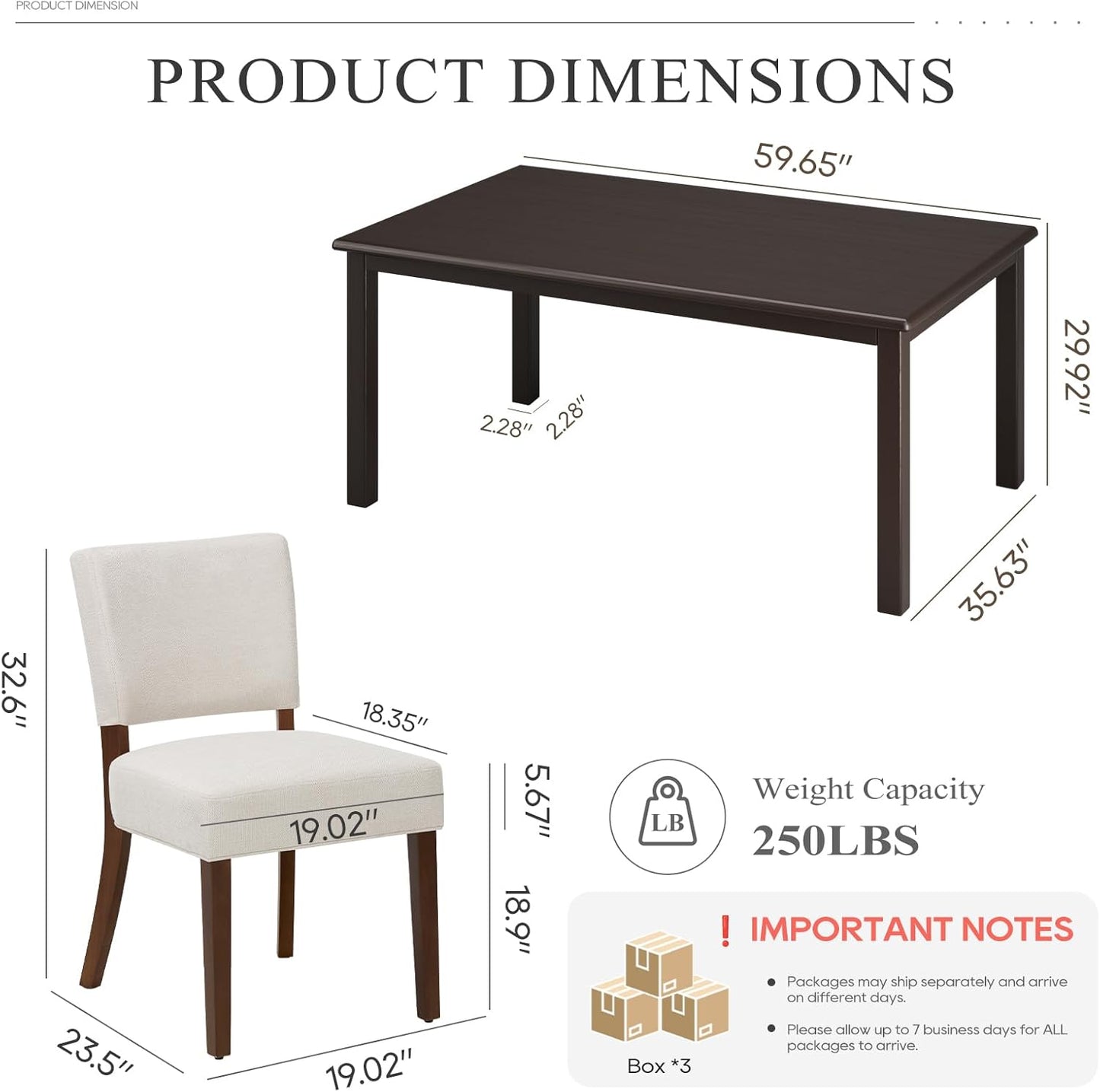 COLAMY 60 Inch Rectangular Kitchen Dining Table for 4, Modern Farmhouse Dining Table Set for 4, Wood Dining Table and Kitchen Dining Chairs for Dining Room, Restaurant, Brown/Beige