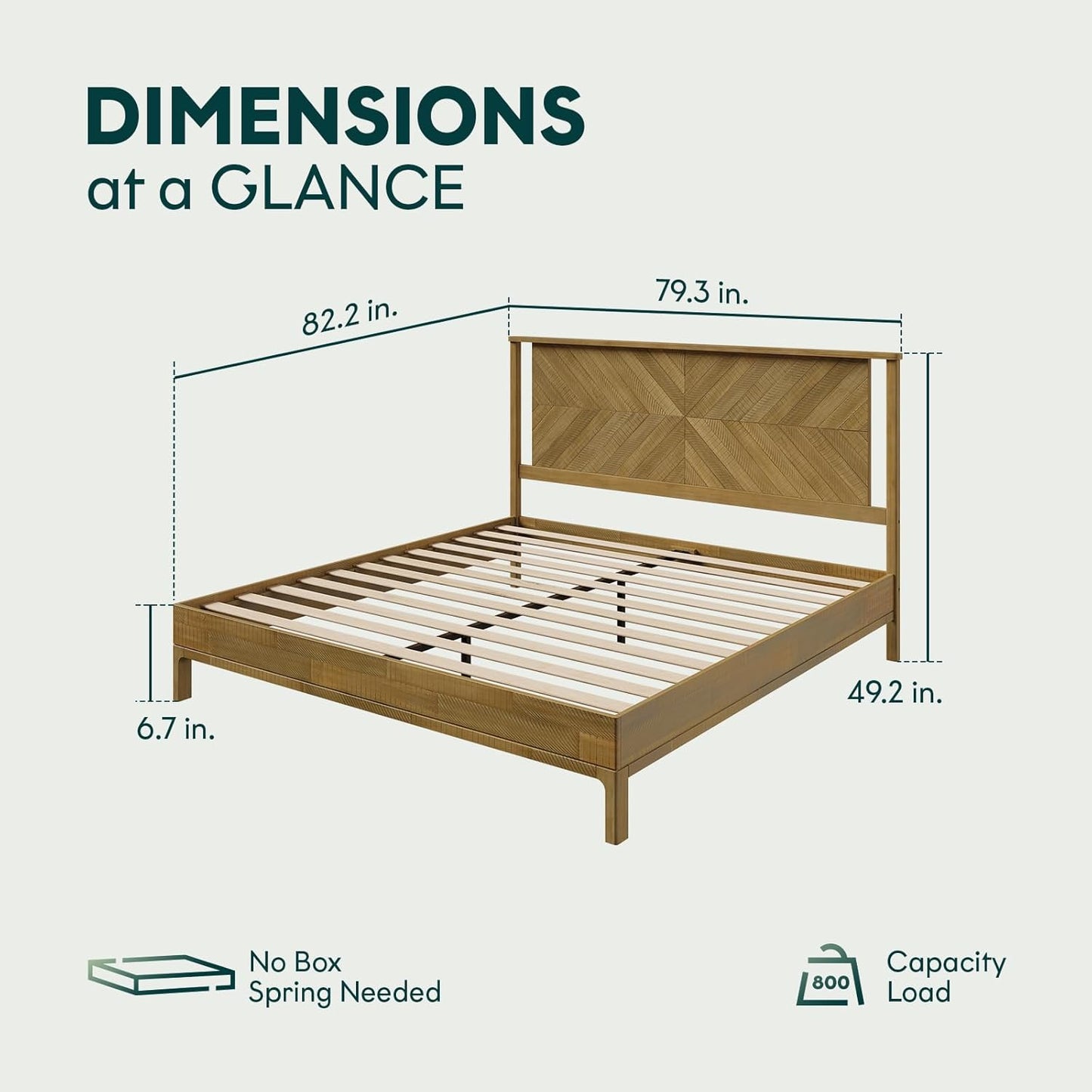 Bme Vivian 14 Inch Deluxe Bed Frame with Headboard, Rustic & Scandinavian Style with Solid Acacia Wood, No Box Spring Needed, 12 Strong Wood Slat Support, Easy Assembly, King, Rustic Seadrift