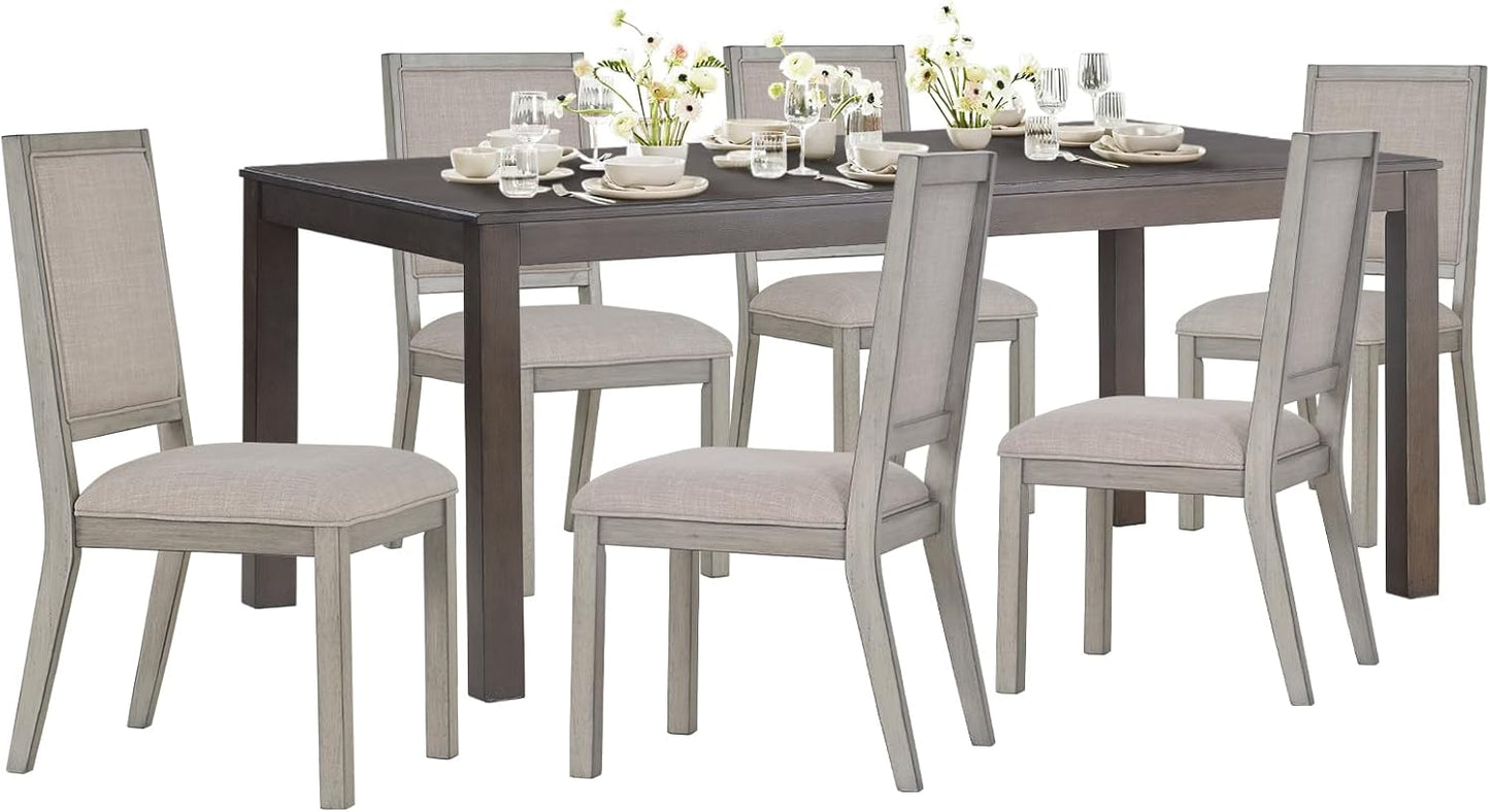 COLAMY Modern Rectangular Dining Table Set, 60" L x 36" W x 30" H, Grey Wood & Fabric, 6 Person Capacity, Requires Assembly