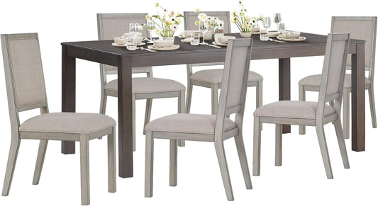COLAMY Modern Rectangular Dining Table Set, 60" L x 36" W x 30" H, Grey Wood & Fabric, 6 Person Capacity, Requires Assembly