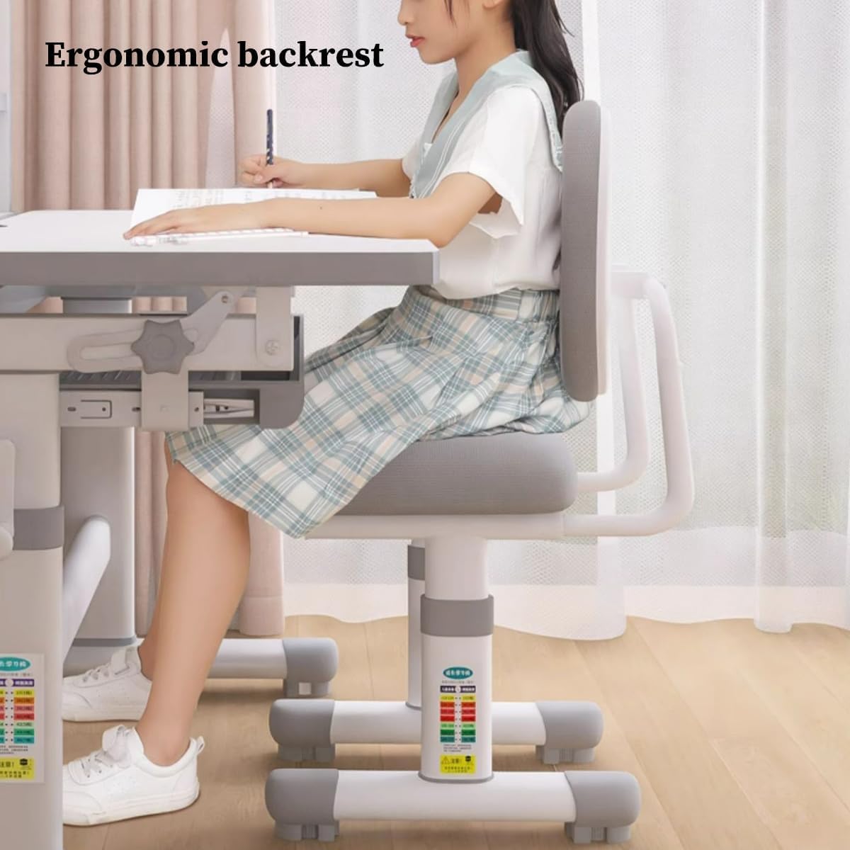 Kids Functional Study Desk and Chair Sets Ergonomic Height Adjustable Children School Study Desk 3-18 Years Boy and Girl Study Table and Chair Set with Tilt Desktop,LED Light for Reading,Writing