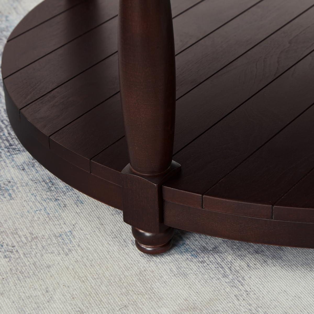 24KF Upholstered Round Coffee Table with Wooden Shelf, Tufted Button Large Round Ottoman with Spindle Wooden Legs, Linen Large Footrest Ottoman Pouf for Living Room, Dark Gray