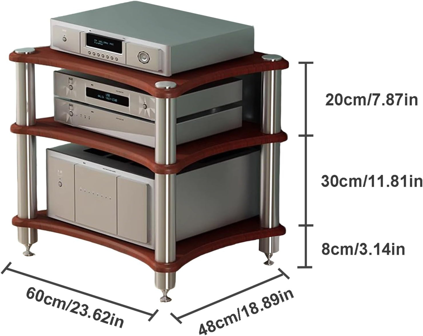3-Tier AV Media Stand, Stereo Racks and Stands, Video Component Cabinet Audio Rack Tower for DVD Player Game Console TV Box WiFi Routert (Dark Wood, 3-Tier)