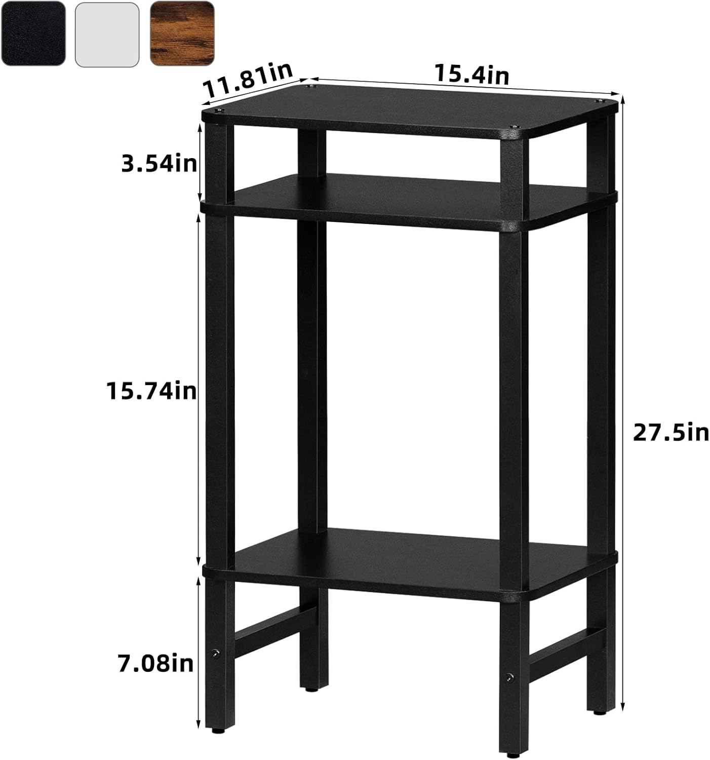 28in Tall Side Table Set of 2, 3-Tier Small Narrow End Table for Couch, Skinny Nightstand for Small Space, Farmhouse Slim Night Stand with Storage, Wooden Frame Thin Bedside Table, Black