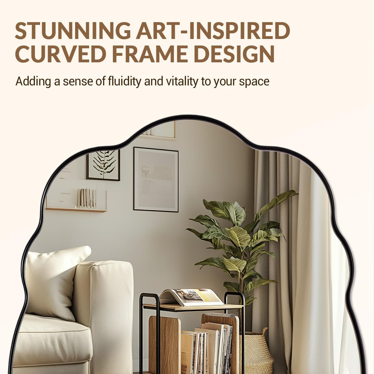 ANDY STAR Matte Black Scalloped Wall Mirror -24x36 Irregular Bathroom Vanity Mirror for Vanity, Living Room & Entryway, Anti Rust Stainless Steel Wall Mount Horizontal or Vertical