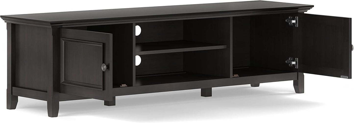 SIMPLIHOME Amherst 72-inch Wide Solid Wood Low TV Stand in Hickory Brown, Transitional-Style Media Console for Living Room with Cable Management, Fits 80" TVs