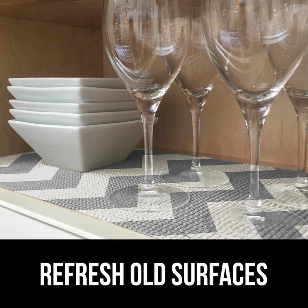 GORILLA GRIP powerGRIP Drawer Shelf and Cabinet Liner, Thick Strong Hold, Non-Adhesive Liners Protect Kitchen Cabinets and Cupboard, Bathroom Drawers, Easy Install, Breathable Mat, 20" x30', Chevron