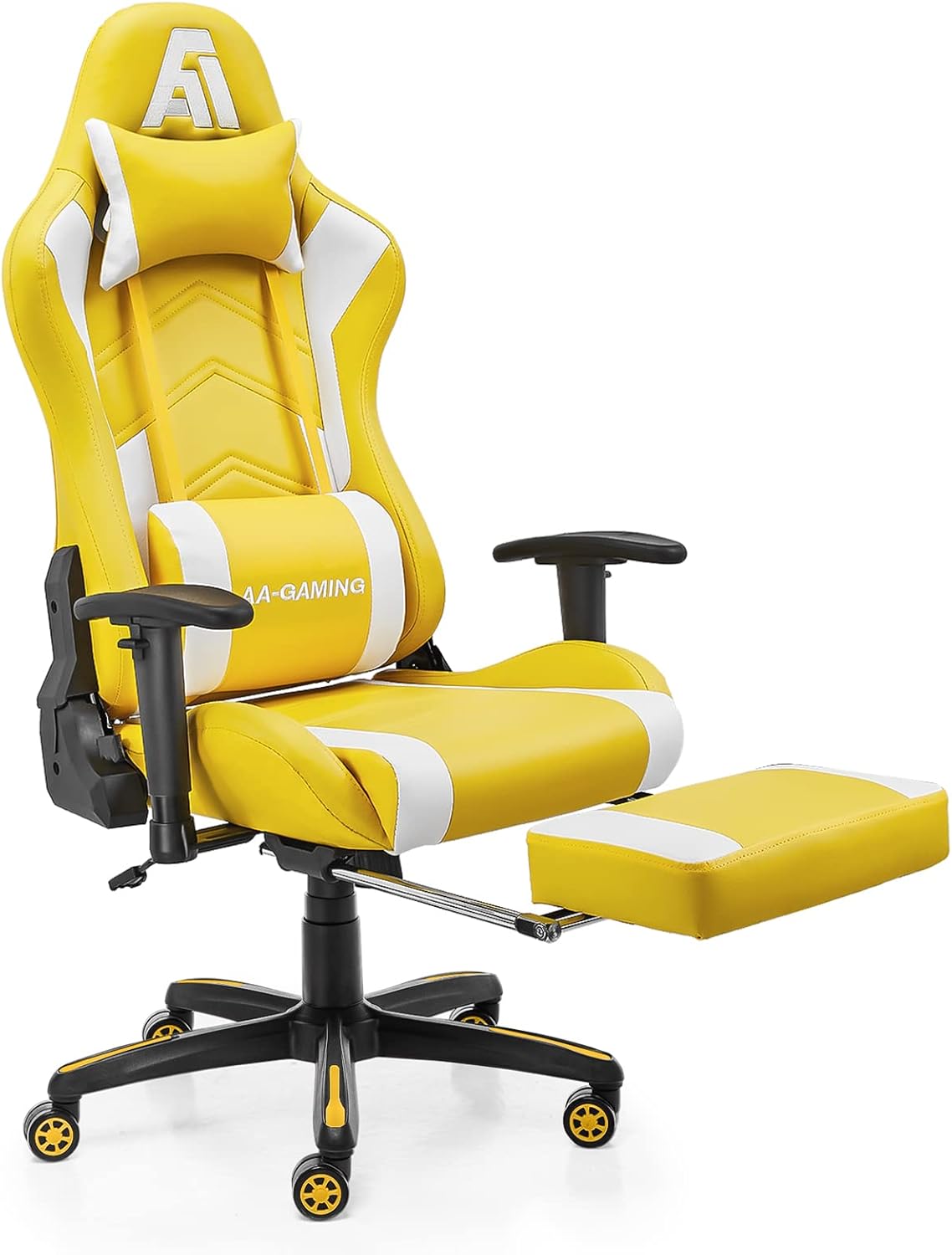AA Products Gaming Chair - High Back Ergonomic Computer Racing Chair with Footrest, Lumbar Support and Swivel - YellowWhite