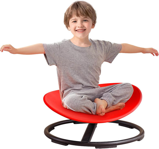 Kids Sensory Spinning Chair for Autism Ages 3+, Sit and Spin Swivel Chair for Kids with ADHD, Sensory Chairs for Autistic Children, Sensory Toys for Motion Sickness Relief, Balance Training (Red)