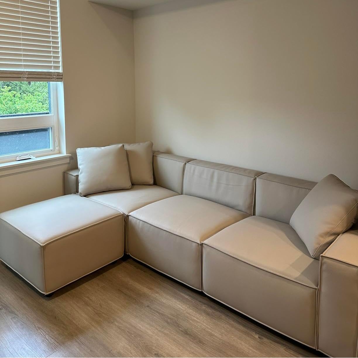 Acanva Luxury Modular Sectional Living Room Sofa Set, Modern Minimalist Style Couch with Ottoman and Chaise, L-Shape, Cream