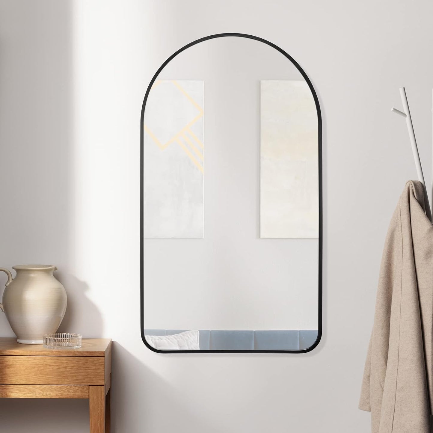 Navaris Arched Wall Mirror - Black Arch Framed Mirror - 17.7"x31.5" Wall-Mounted Mirror with Black Aluminum Alloy Frame for Living Room Bathroom Hall