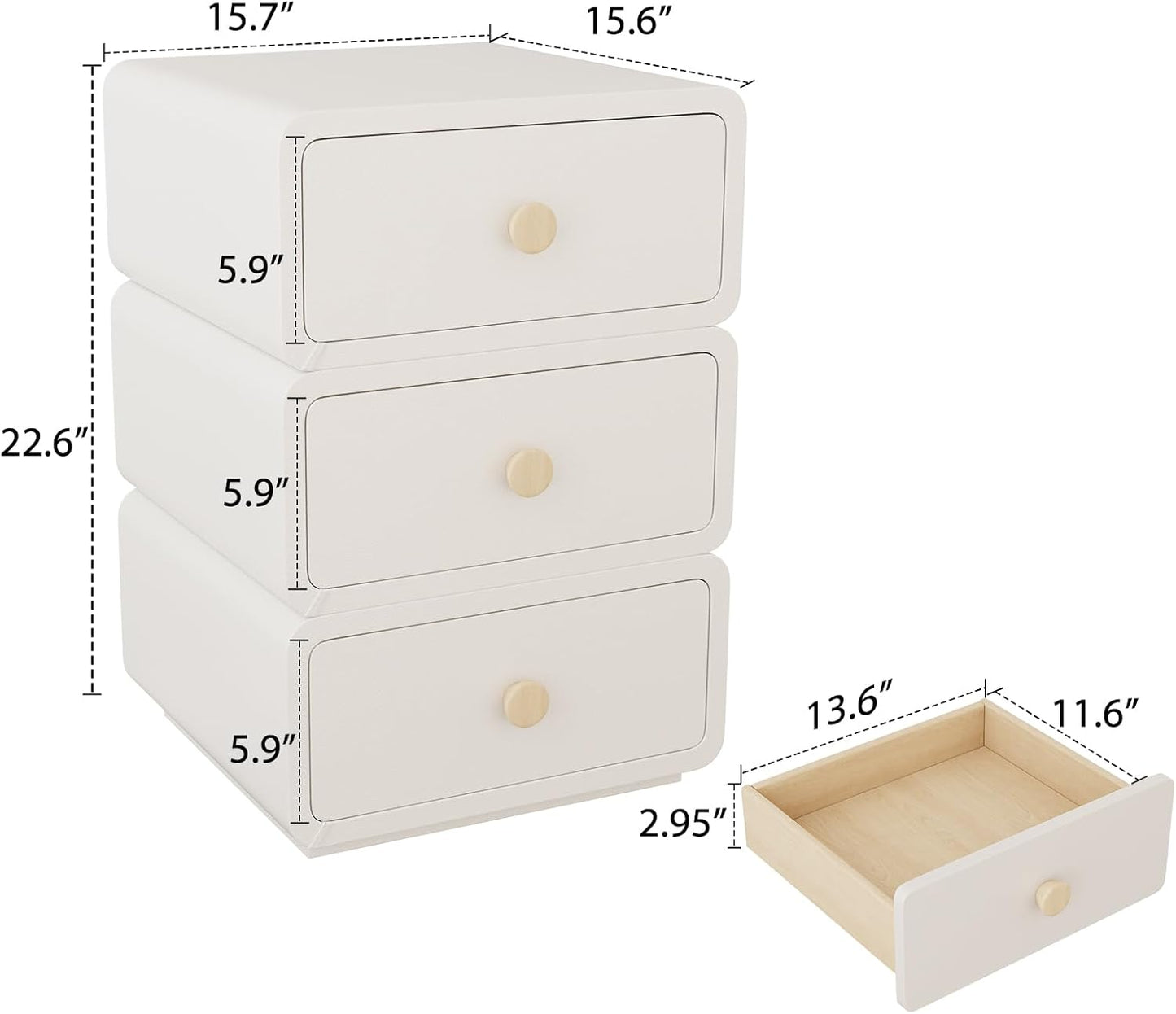 White Night Stand, Narrow Nightstand with Drawers, Modern Nightstand for Bedroom, Dorm and Living Room.