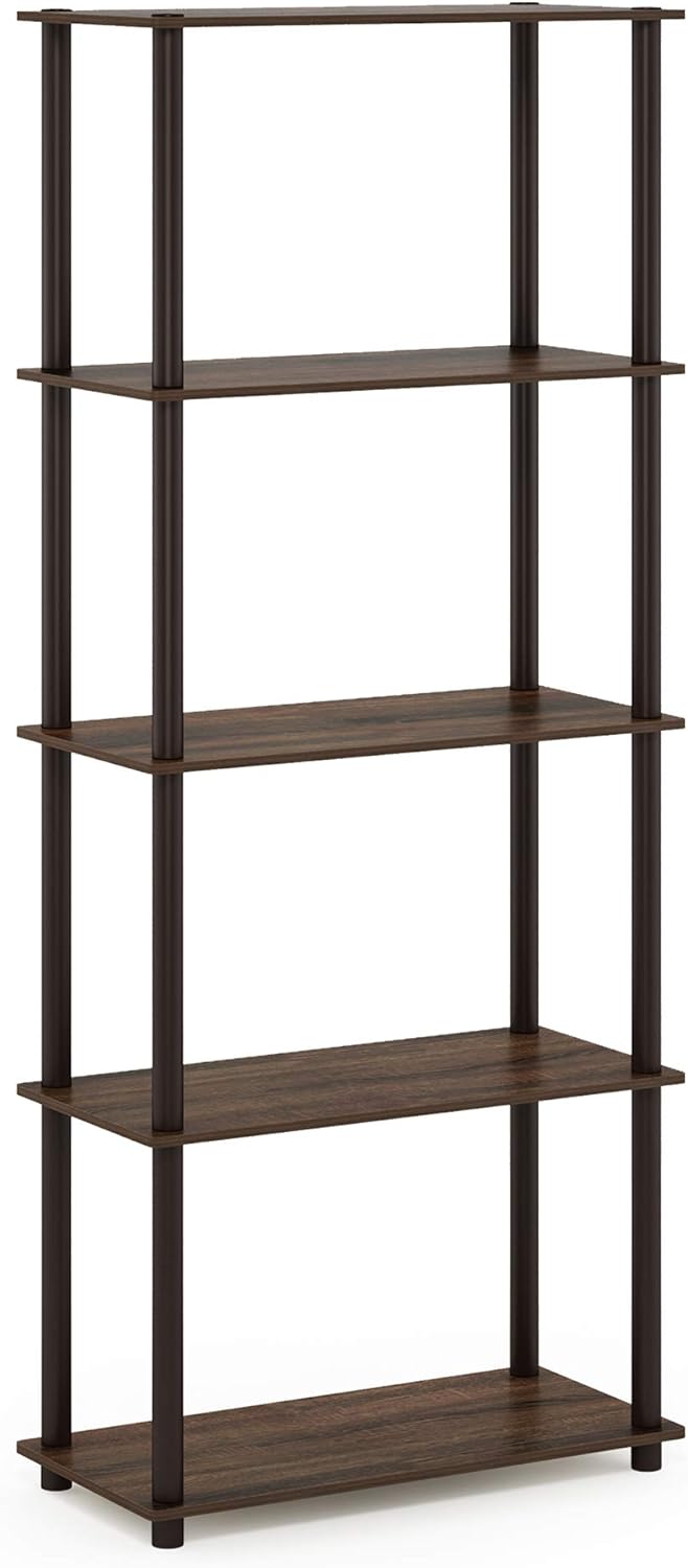 Furinno Turn-N-Tube 5-Tier Multipurpose Shelf / Display Rack / Storage Shelf / Bookshelf, Round Tubes, Walnut/Brown