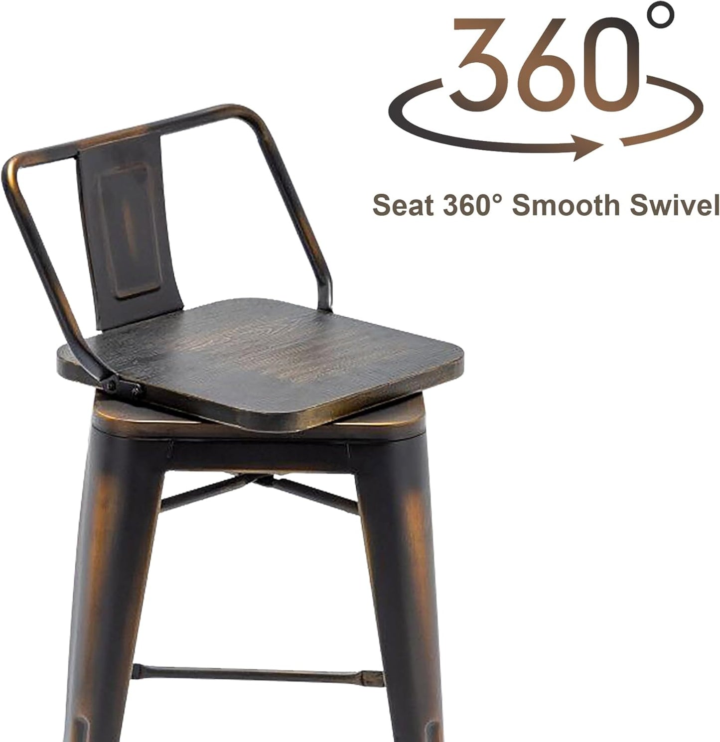 30 Inch Swivel Bar Stools Set of 4 with Backs Counter Height Industrial Metal Barstools Island Bar Chairs for Home Kitchen Dining Room (Swivel 30 inch, Distressed Gold Wooden)