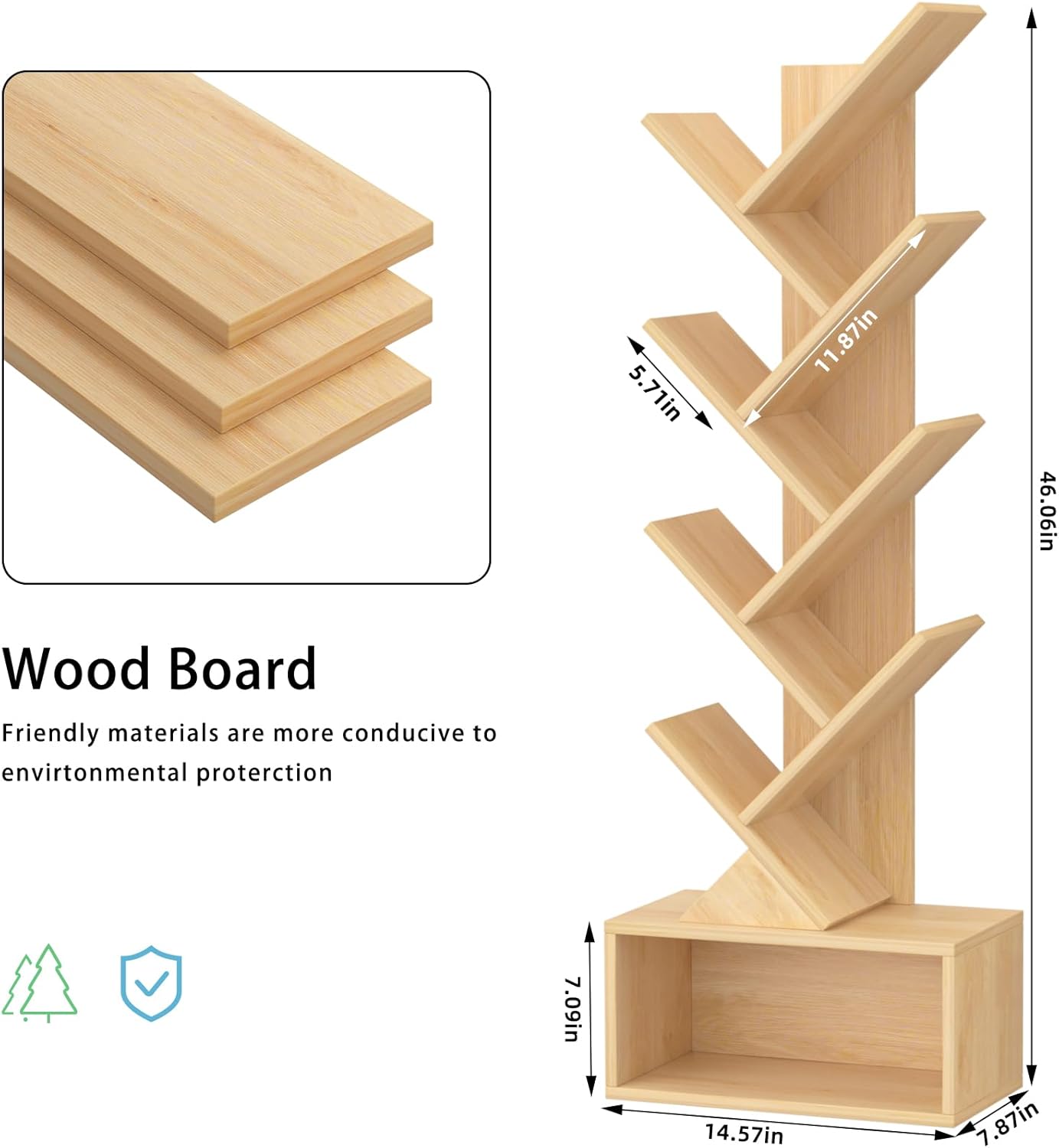 9 Tier Tree Bookshelf,Christmas Green Bookcase for Narrow Space, Storage Organizer Floor Standing Bookshelves for Books, Tall Book Case for Home Office, Living Room, Bedroom