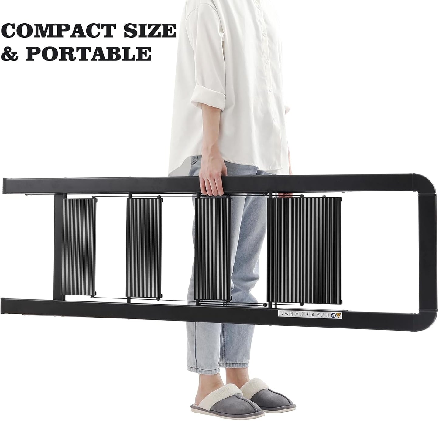 KINGRACK Aluminium 4 Step Ladder, Lightweight Step Stool with Non-Slip Pedals, Handrail, Foldable Step Ladder for Kitchen, Garage, Home, Space Saving, Sturdy and Portable, Black