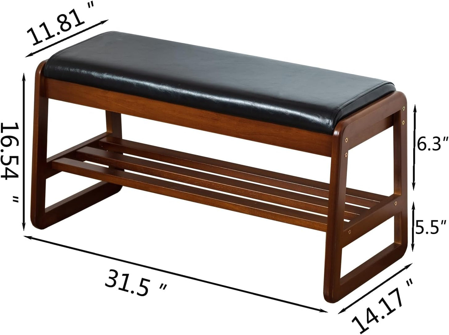 Solid Wood Shoe Bench, 2-Tier Entryway Bench with Cushion and Flip-Open Storage Box, Mid-Century Modern Shoe Bench Rack for Hallway, Mudroom(Black, 31.5'')