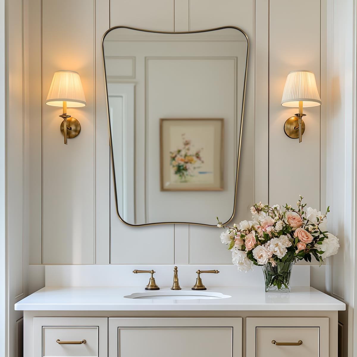 ANDY STAR 24x32 Inch Gold Mirror, Bathroom Vanity Mirror, Antique Brass Butterfly Mirror, Irregular Wall Mirror with Unique Curved Design Ideal for Home Remodel, Anti-Rust 1” Frame