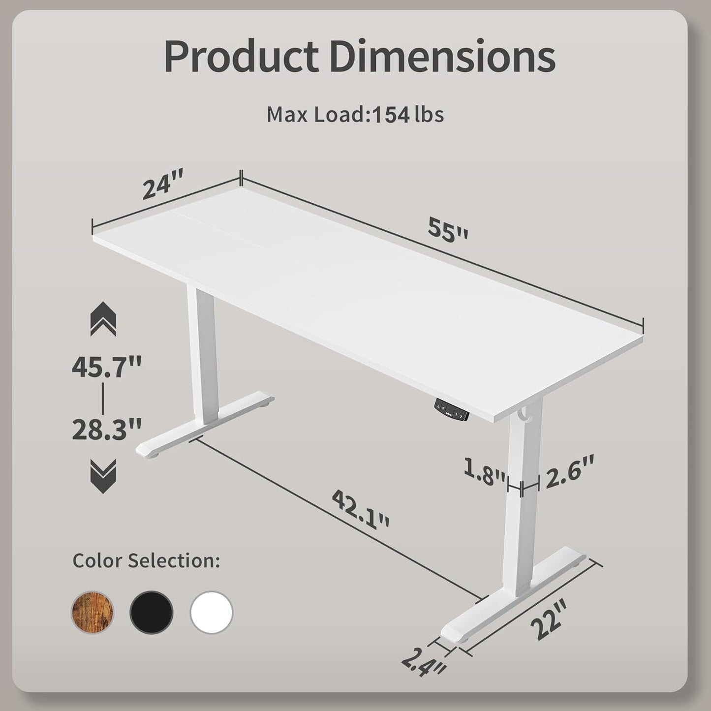 Agilestic Electric Standing Desk, 55 x 24 Inches Height Adjustable Desk, Sit Stand up for Work Office Home, Ergonomic Rising Computer Table with Memory Preset, White