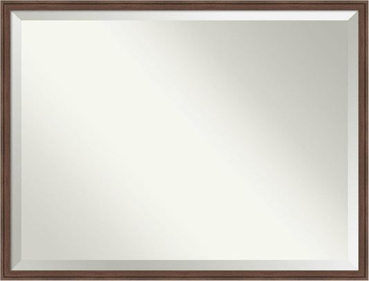 Amanti Art Brown Bathroom Mirror for Over Sink, 32x42 Florence Medium Brown Rectangle Vanity Mirror, X-Large Casual Frame, Hangs Horizonally and Vertically, Bathroom Wall Decor, Beveled Edge