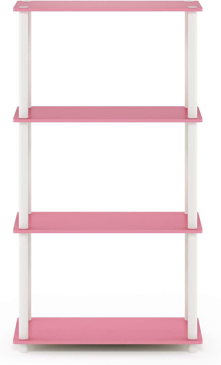 Furinno Turn-N-Tube 4-Tier Multipurpose Shelf Display Rack, Round Tubes, Pink/White