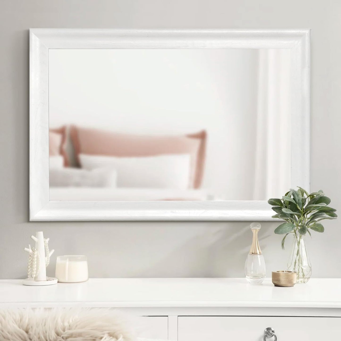 CULER White Wood Wall Mirror for Bathroom,Rectangle Rustic 24 x 36 inch Hanging Vanity Mirrors with Wooden Frame for Living Room,Bedroom,Entryway (24x36 inch, White)