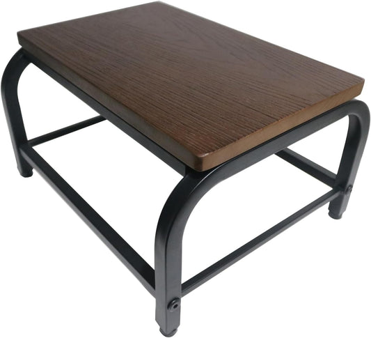 Heavy Duty Step Stool 500 lbs Load Capacity - Dual Anti-Slip Solid Wood & Metal Safety Step, Anthropological Furniture, Ideal for Home/Kitchen/Bedside(Walnut Color, One-Step Stool)