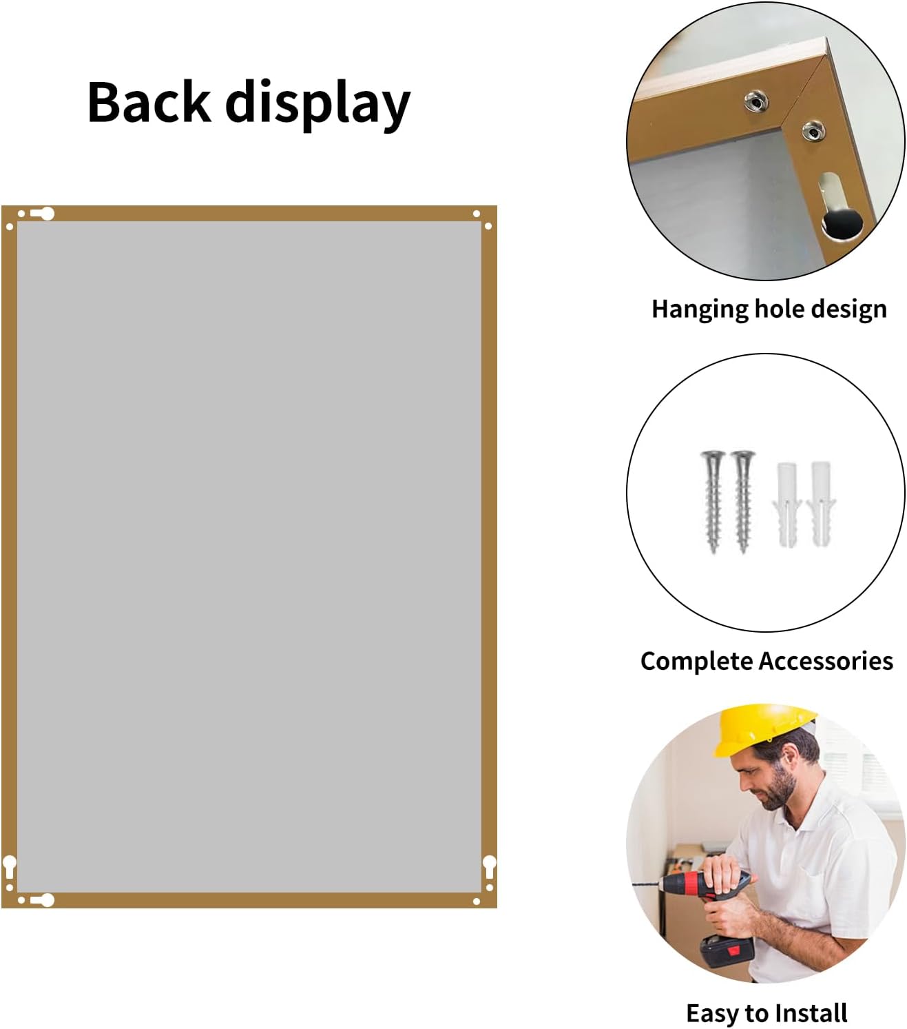 Golden Bathroom Mirror for Wall, Rectangle Mirrors with Metal Frame, Modern Vanity Wall Mirror Decor for Entryway Hangs, Bathroom Living Room Horizontal or Vertical (Golden, 48" L x 30" W)