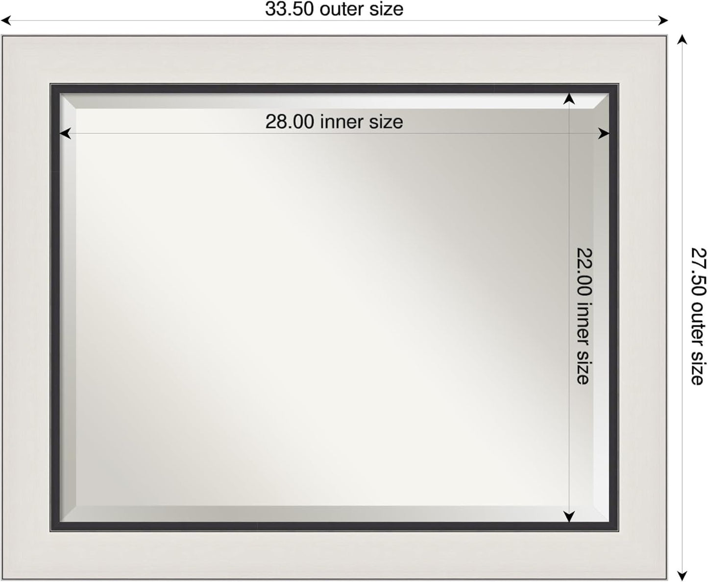 Amanti Art Silver Bathroom Mirror for Over Sink, 28x34 Ellie Silver Black Rectangle Vanity Mirror, Large Modern Contemporary Frame, Hangs Horizonally and Vertically, Bathroom Wall Decor, Beveled Edge