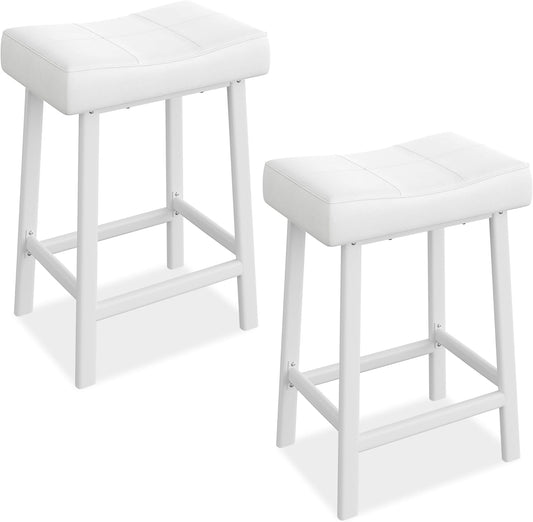 GarveeHome Counter Height Bar Stools Set of 2, 24 Inch Barstools for Kitchen Island Counter, Upholstered Padded Saddle Chairs with Curved Cushion, Easy Assembly, White