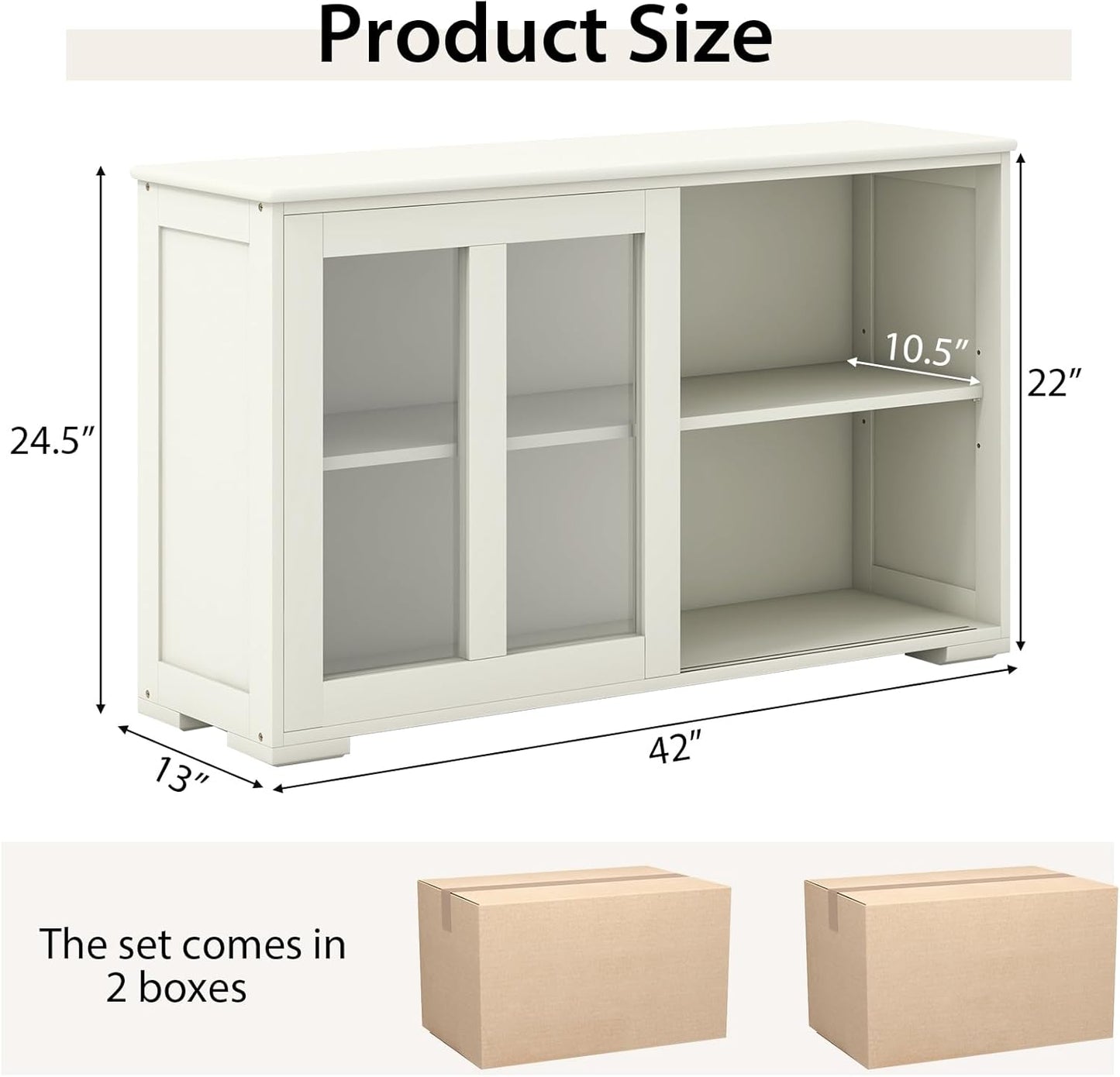 Costzon Sideboard Buffet Cabinet of 2, Wooden Kitchen Storage Cabinet with Adjustable Shelf, Sliding Glass Doors, Accent Coffee Bar Cabinet Console Table for Living Room, Dining Room, Hallway