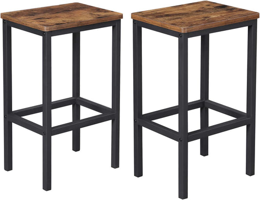 VASAGLE Bar Stools, Set of 2 Bar Chairs, Kitchen Breakfast Bar Stools with Footrest, Industrial in Living Room, Party Room, Rustic Brown and Black ULBC65X