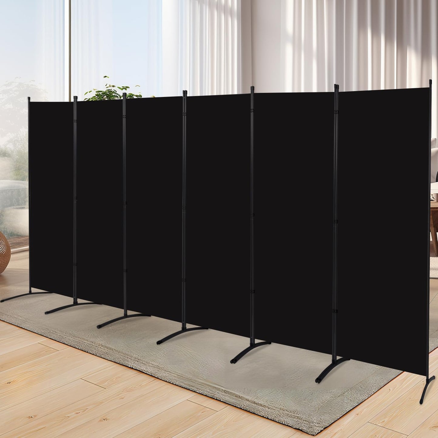 YASRKML Room Divider Folding Privacy Screens, Portable Room Divider Panel 6 Panel Partition Room Dividers Screen, Freestanding Room Partitions and Dividers Fabric Dividers for Room Separation, Black