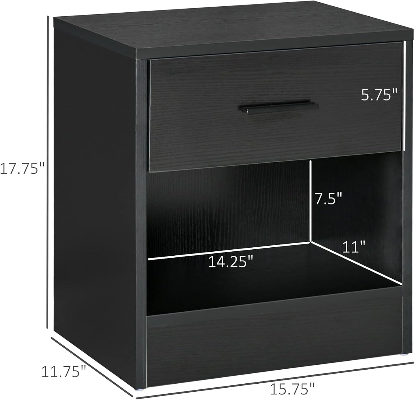 HOMCOM Modern Accent End Table with Drawer and Storage Shelf, Sofa Side Table for Living Room, Black Wood Grain
