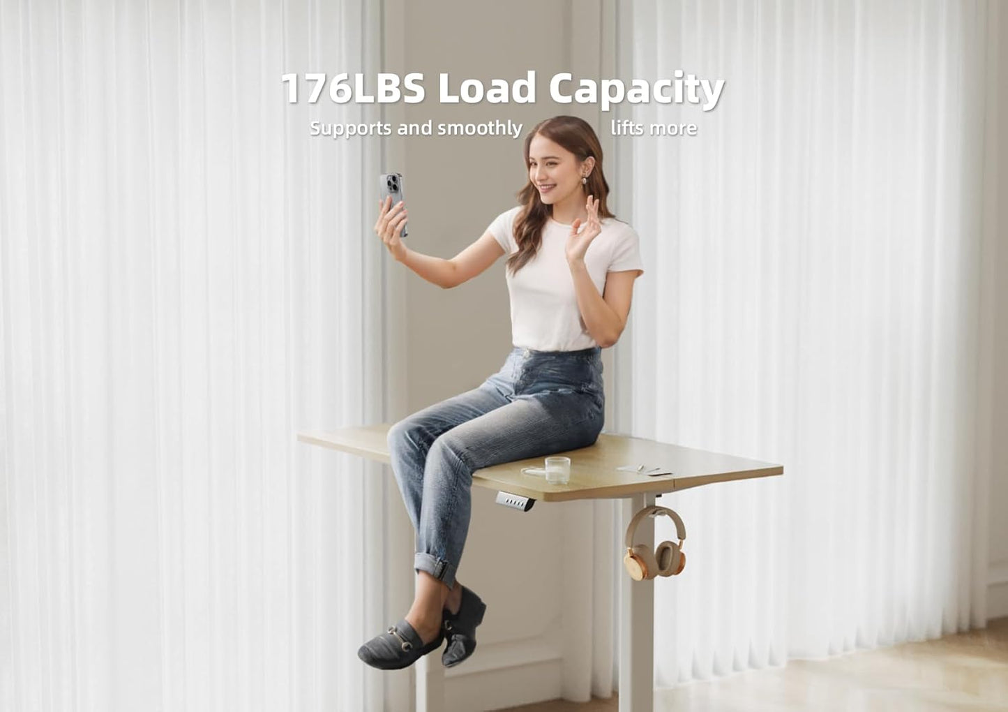 YDN Electric Standing Desk, 55x24 Inch Stand up Desk Adjustable Height, Sit Stand Home Office Desk with Splice Board, Natural