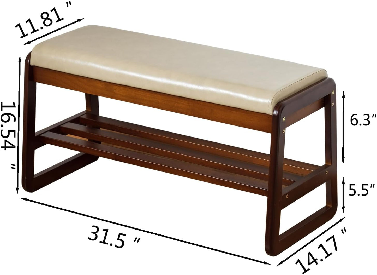 Solid Wood Shoe Bench, 2-Tier Entryway Bench with Cushion and Flip-Open Storage Box, Mid-Century Modern Shoe Bench Rack for Hallway, Mudroom(Gray, 31.5'')