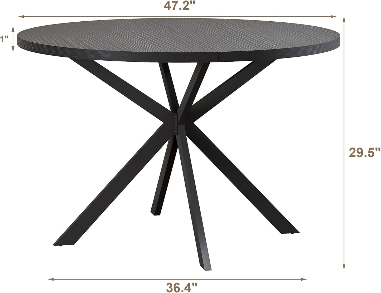 ChooChoo 47.2 Inch Round Dining Table for 4, Farmhouse Wood Kitchen Table, Circle Dinner Table for Kitchen & Dining Room, Black