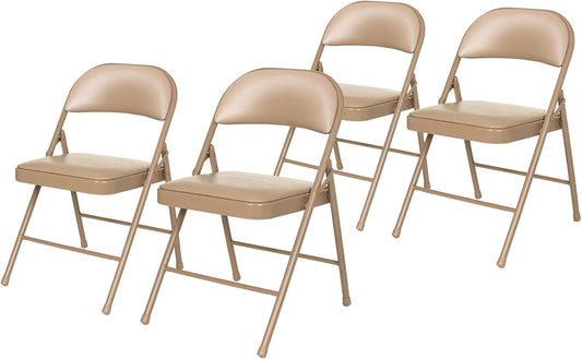 OEF Furnishings OEF950 Series Vinyl Padded Steel Folding Chairs (4-Pack, Beige)