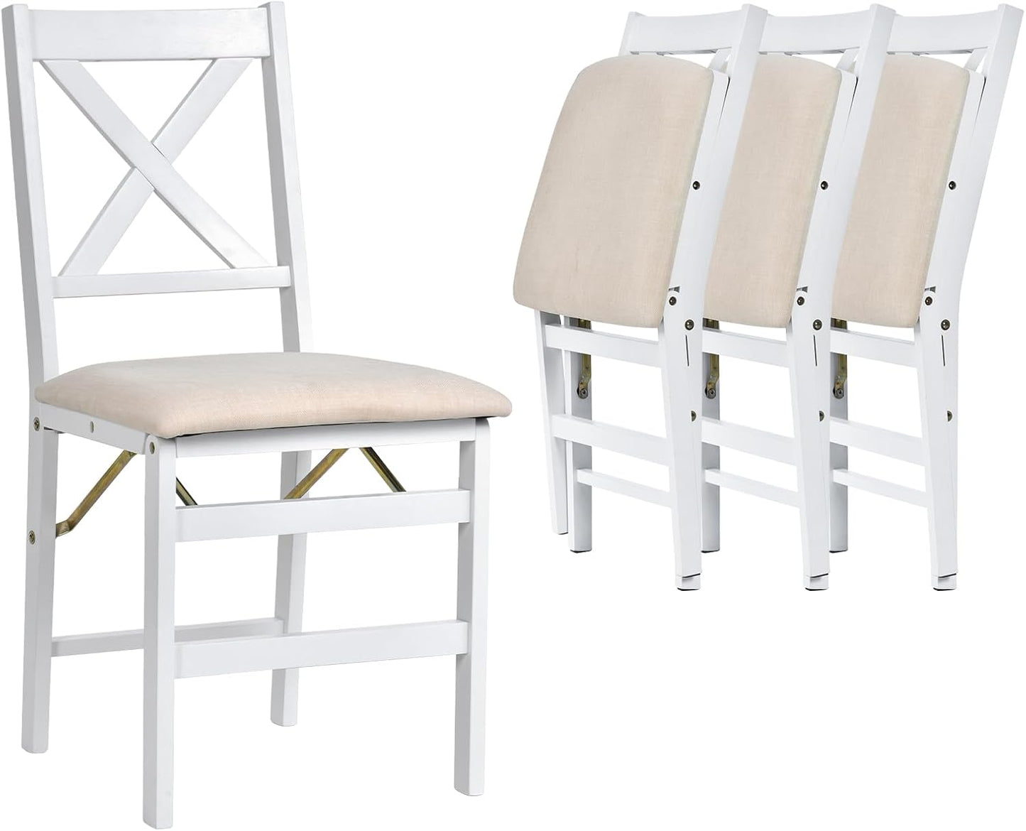 COLAMY Folding Dining Chairs Set of 4 – White Wooden Dining Room Chairs for Small Spaces, Pre-Assembled, Space Saving Kitchen & Dining Room Furniture, Indoor Outdoor Use