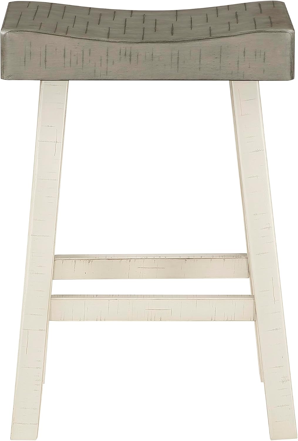 Lexicon Saddle Bar Stools Set of 2 Barstools with Footrest, Armless Dining Chairs for Kitchen Island, Breakfast Nook, Living Room, Counter Height, White/Coffee