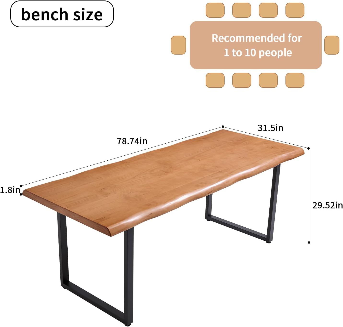 Stylish Solid Wood Office Desk with Sturdy Metal Base - Durable Executive Computer Desk or Dining Table in Multiple Sizes - Perfect for Home Office and Work Environments(Tan78.74in)