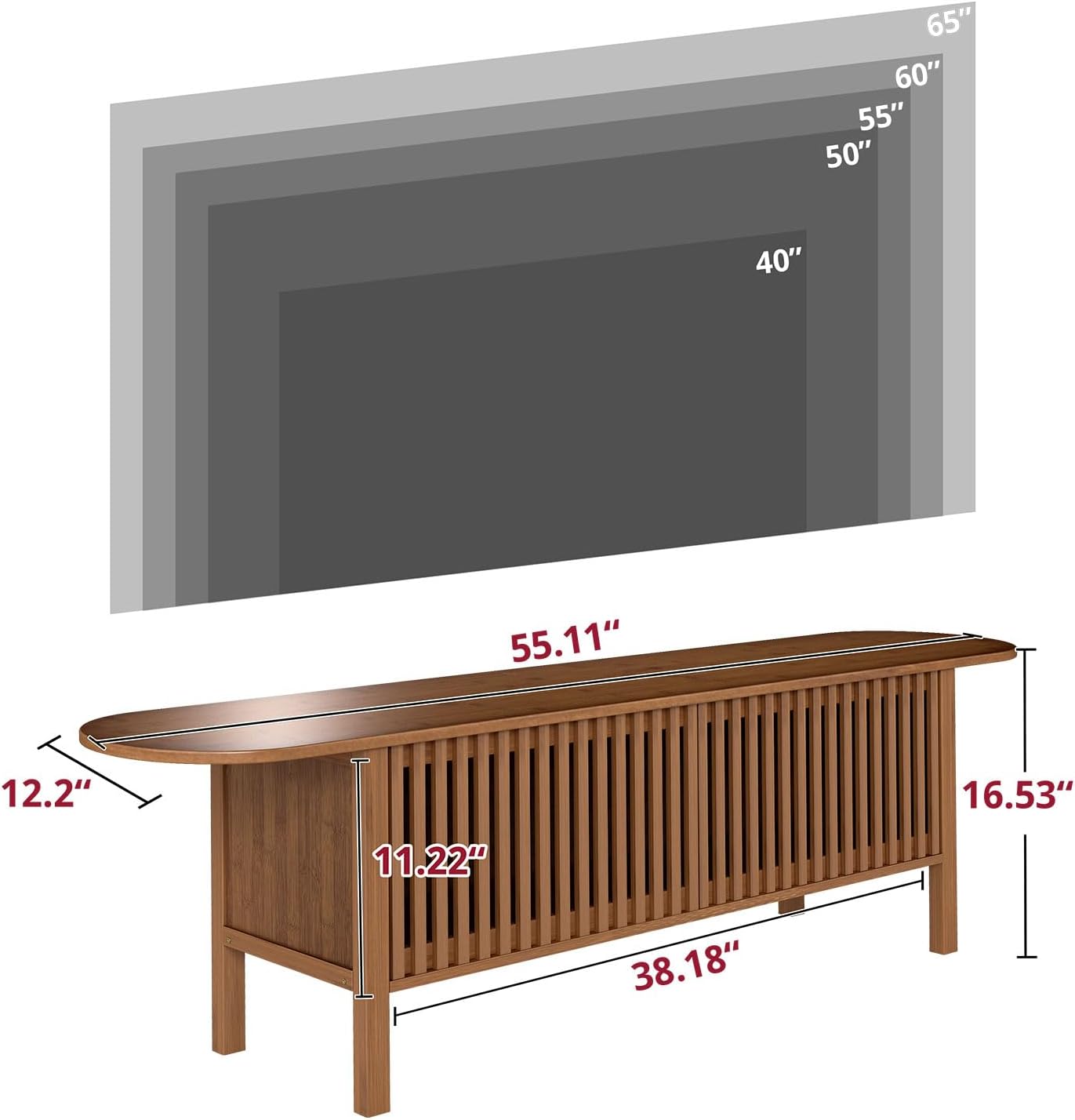 HollyHOME Bamboo TV Stand with Storage for TVs up to 65", Modern Entertainment Center with Fence Door, Accent TV Table with 2 Shelf, Media Console TV Stand for Living Room, Bedroom, Walnut