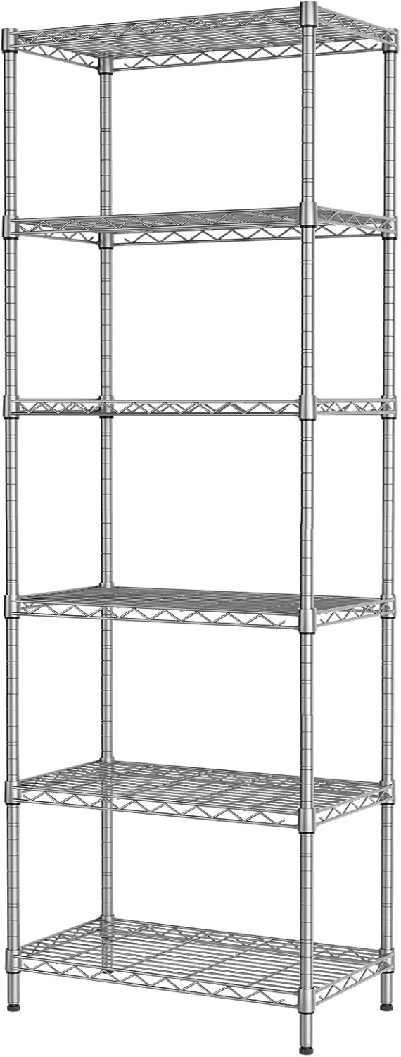 SINGAYE 6 Shelf Wire Shelving Unit Adjustable Metal Shelves Standing Bathroom Organizers and Storage Wire Closet Metal Pantry Kitchen 12" DX22 W 69.5" H Gray